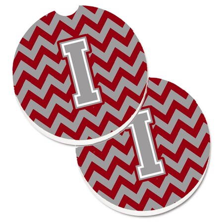 Carolines Treasures Letter I Chevron Crimson and Grey Set of 2 Cup Holder Car Coaster CJ1043-ICARC